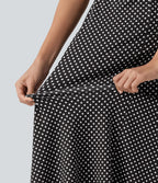 Robe midi décontractée à pois, col V, manches courtes