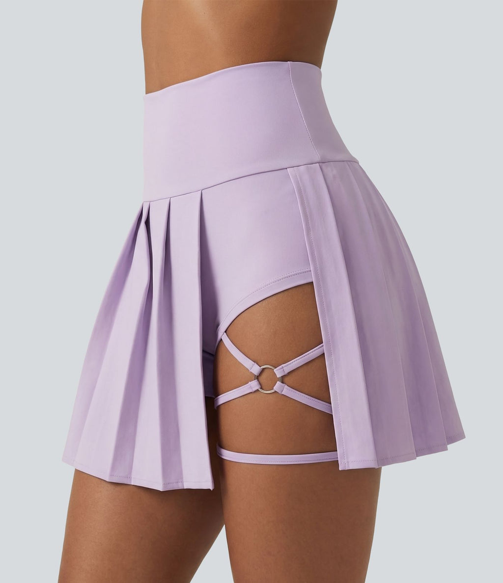 Jupe de danse courte plissée 2-en-1 Breezeful™ taille haute séchage rapide avec ourlet asymétrique et poches – Version longue