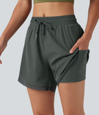 Short de running 2-en-1 taille mi-haute 12,5 cm avec cordon, ourlet incurvé, mesh contrasté et poches