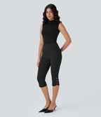Pantalon Corsaire de Costume Taille Haute avec Poches Arrière et Boutons Pression