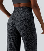 Pantalon de yoga jambes droites taille haute gainant imprimé léopard Halara UltraSculpt™ avec poches