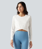 Top de sport yoga jacquard ourlet croisé col rond manches longues