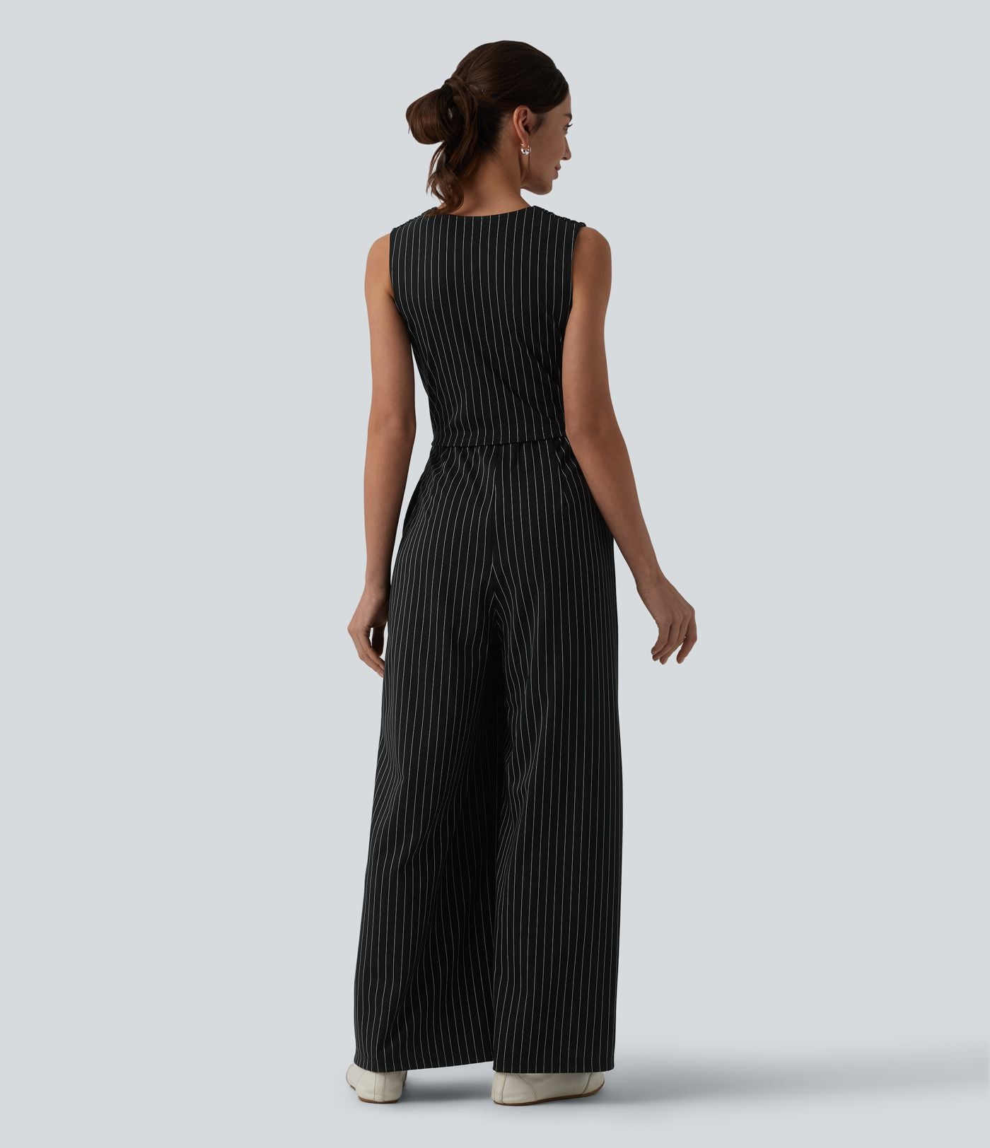 Combinaison tailleur col V sans manches à rayures et fronces avec poches - Easy Peasy