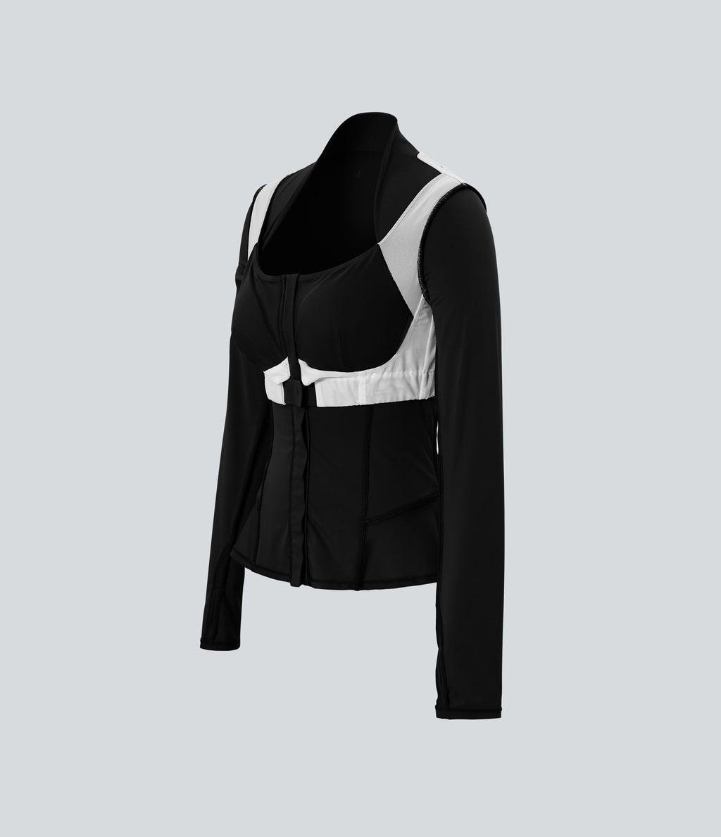 Veste yoga push-up zippée à manches longues avec passants pouces et ourlet à volants Halara UltraSculpt™