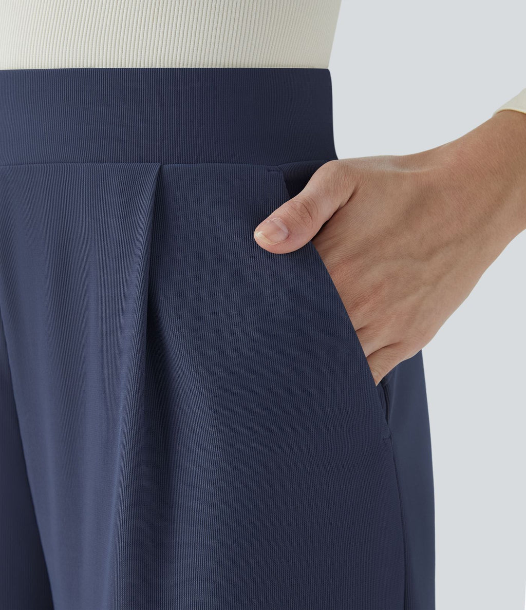 Halara Flex™ Pantalon Tailleur Évasé à Taille Haute Sculptant la Silhouette avec Poches Latérales Micro Waffle