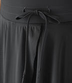 Jupe Casual Évasée Fluide 2 en 1 en Maille Contrastée Taille Haute Cordon de Serrage Poche Latérale