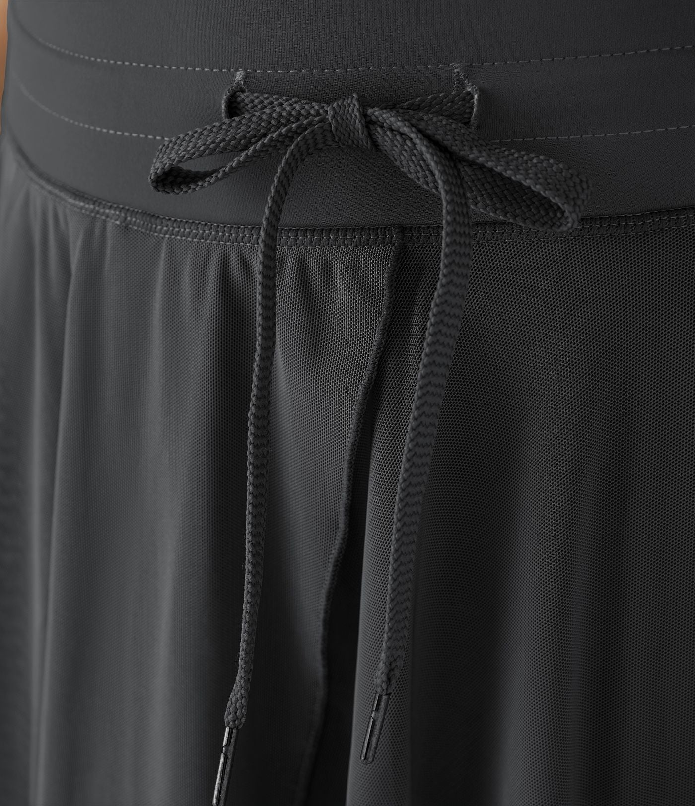 Jupe Casual Évasée Fluide 2 en 1 en Maille Contrastée Taille Haute Cordon de Serrage Poche Latérale