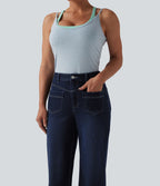 Halara Flex™ Jean coupe droite décontracté taille mi-haute avec poches