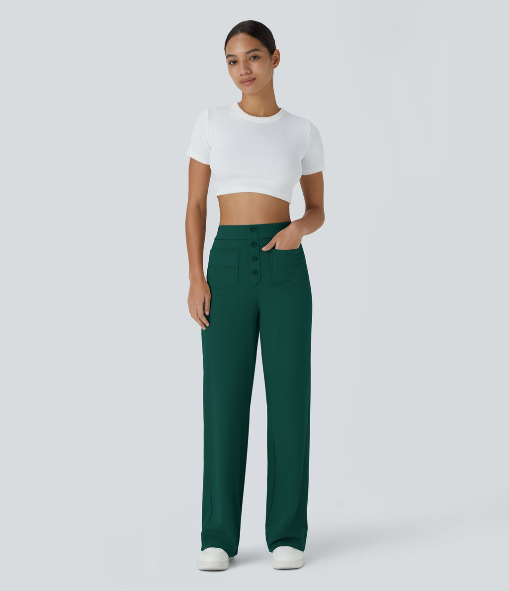 Pantalon taille haute coupe droite DayStretch avec poches