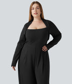 Combinaison grande taille à manches longues et jambes larges avec brassière intégrée