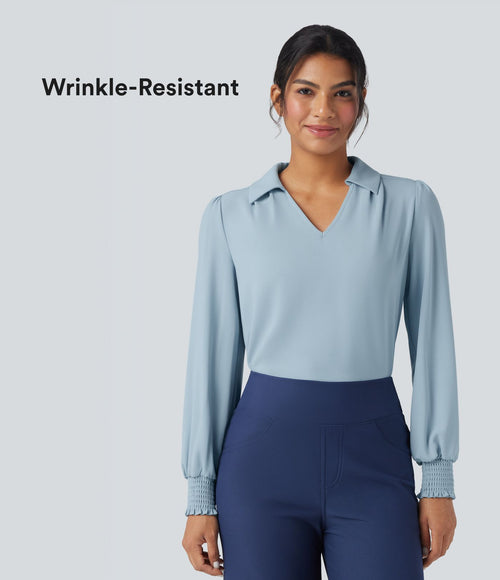 Chemise mousseline anti-froissement col V manches longues