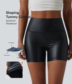 Short de cycliste casual en PU stretch gainant taille haute 12,5 cm avec poches
