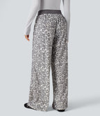 Pantalon baggy imprimé léopard taille haute avec cordon de serrage et poches