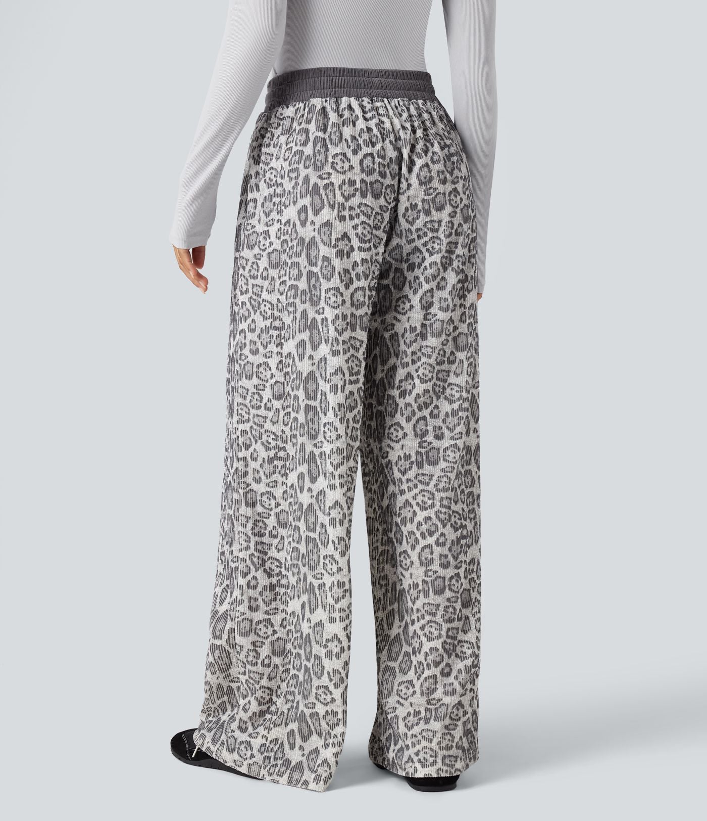 Pantalon baggy imprimé léopard taille haute avec cordon de serrage et poches