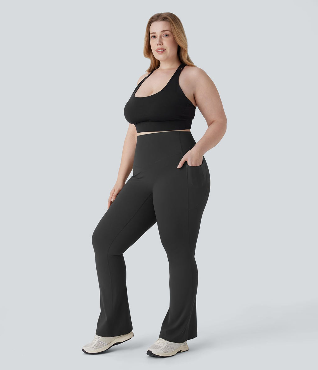 Pantalon de yoga à coupe bootcut gainant taille haute grande taille avec poches Halara UltraSculpt™