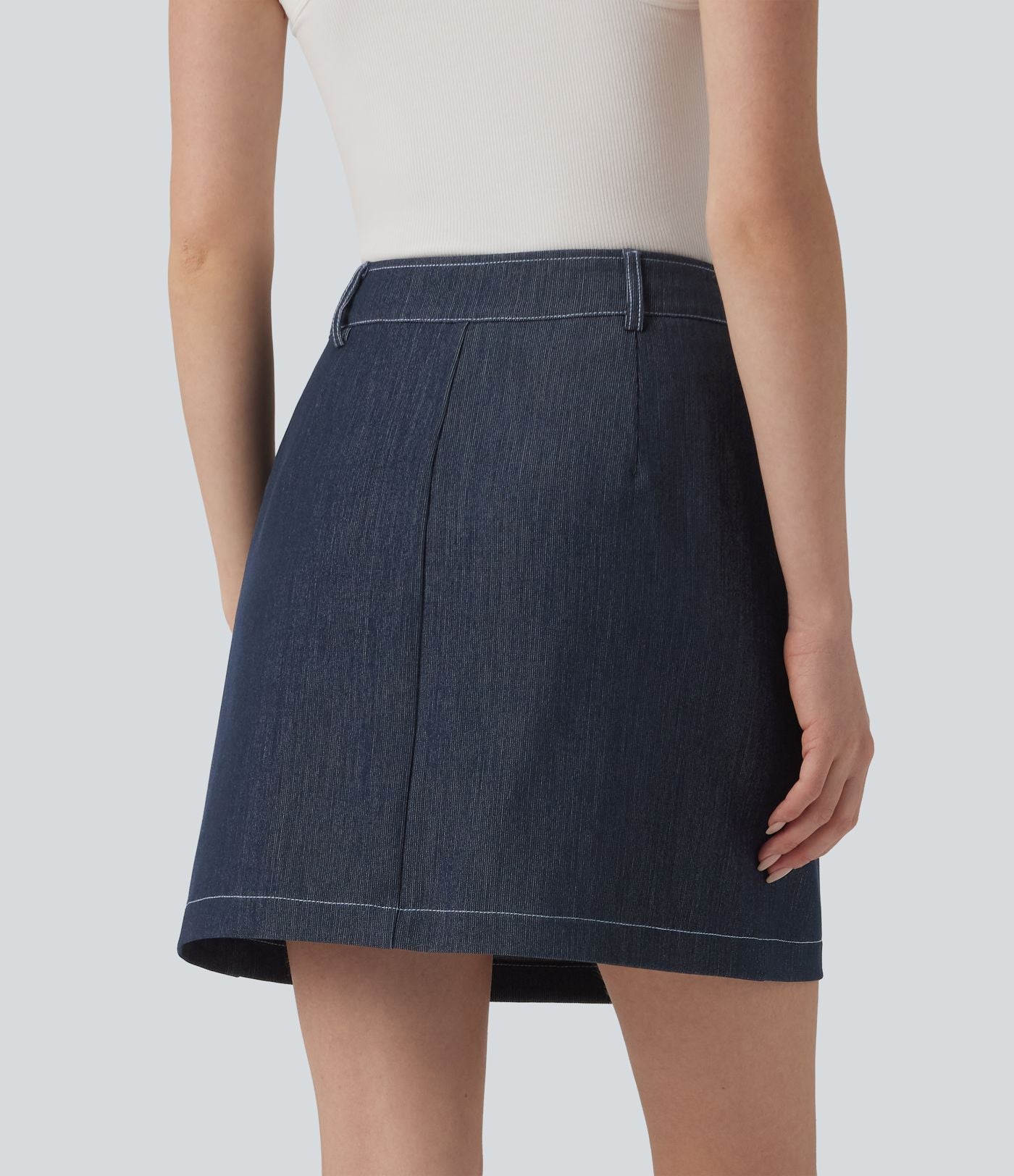 Jupe mini évasée casual 2-en-1 aspect denim taille haute avec poches