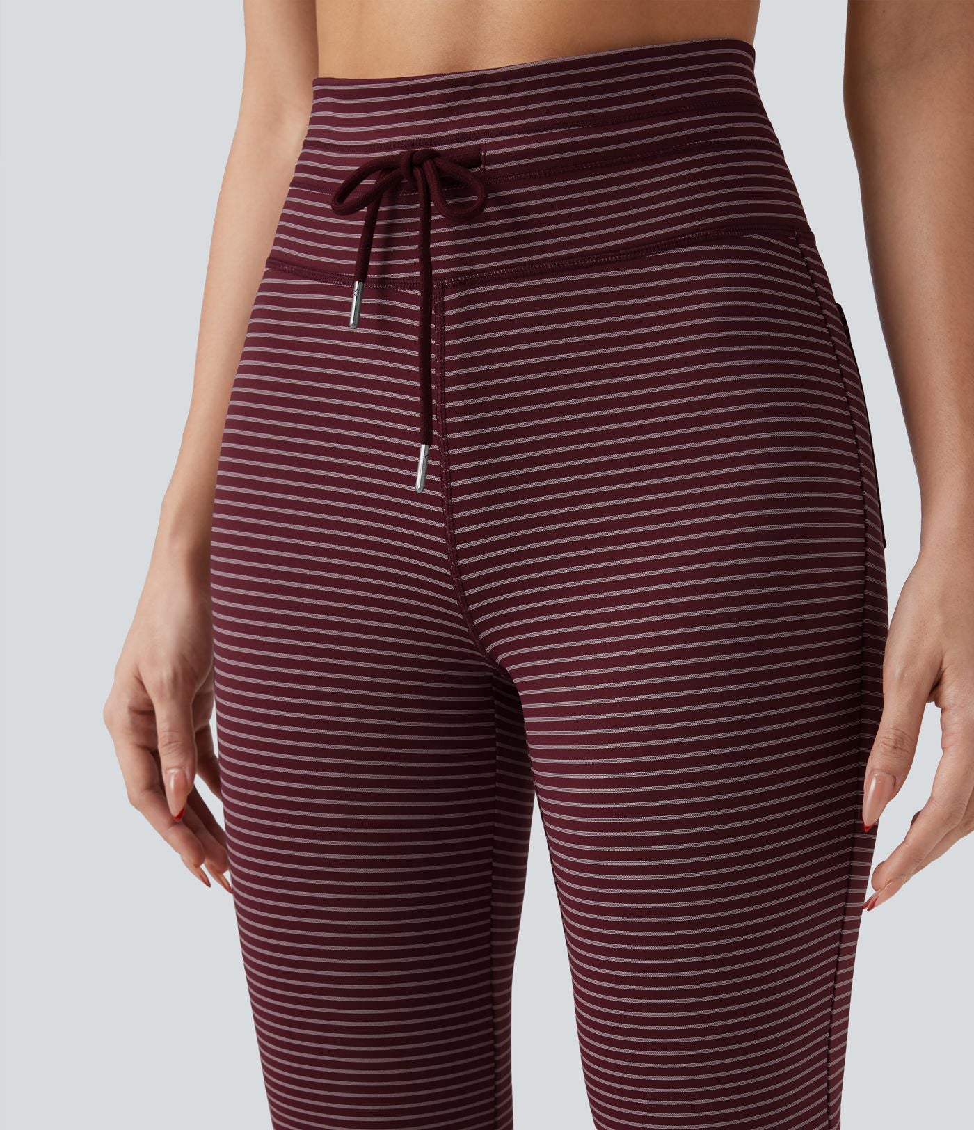Pantalon de yoga évasé à rayures, taille haute, cordon et poches