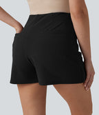 Jupe-short de travail fendue taille haute, infroissable et trapèze, avec poches