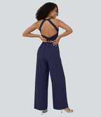 Breezeful™ Combinaison Yoga Fluide Sans Manches Dos Nu Découpée et Torsadée avec Poches Latérales Séchage Rapide