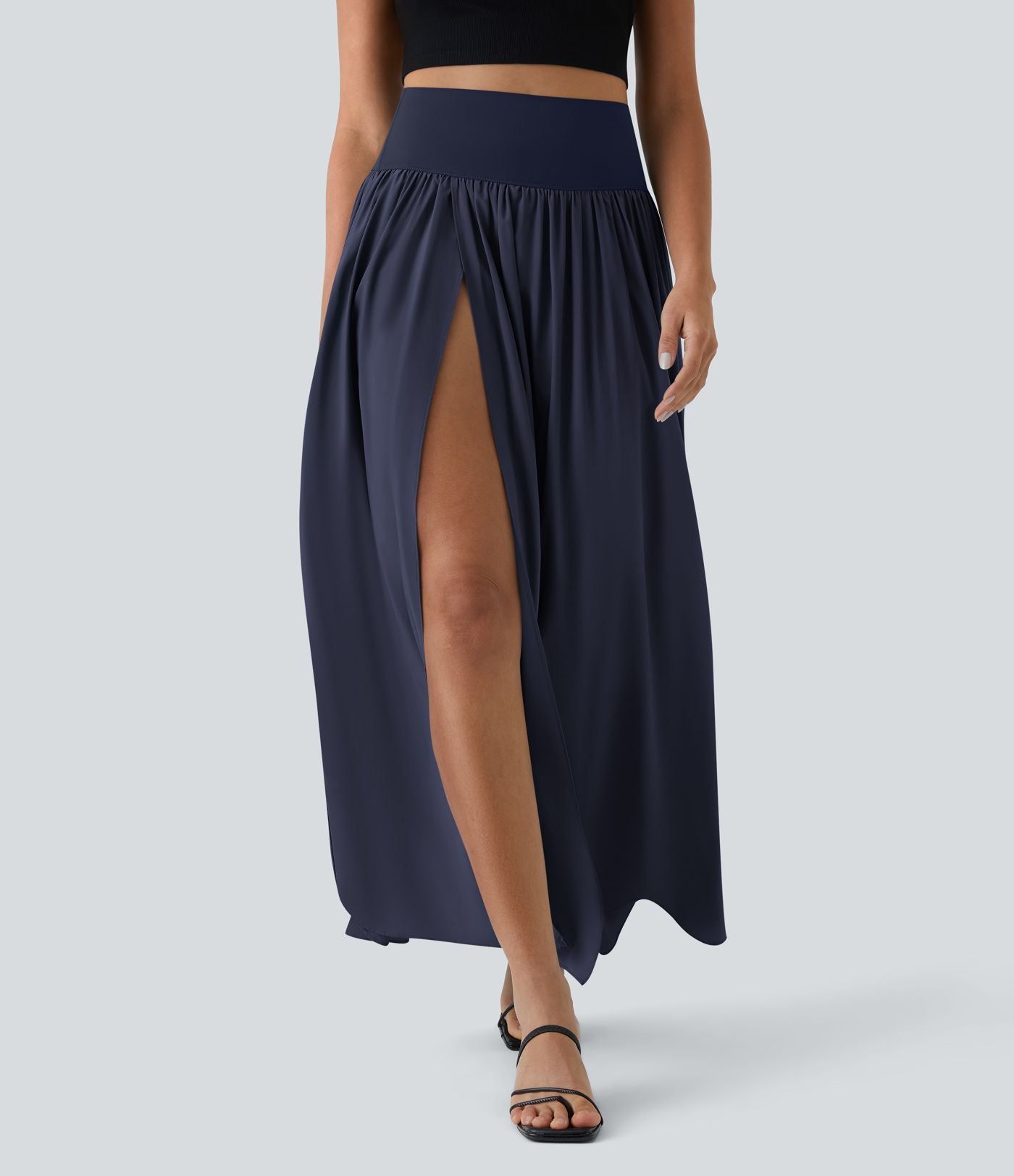 Breezeful™ Jupe Taille Haute Casual Maxi Séchage Rapide Fluide Fente Plissée 2 en 1