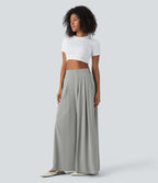 Breezeful™ Pantalon Large Fluide Taille Haute Plis Poches Latérales et Taille Élastique Séchage Rapide