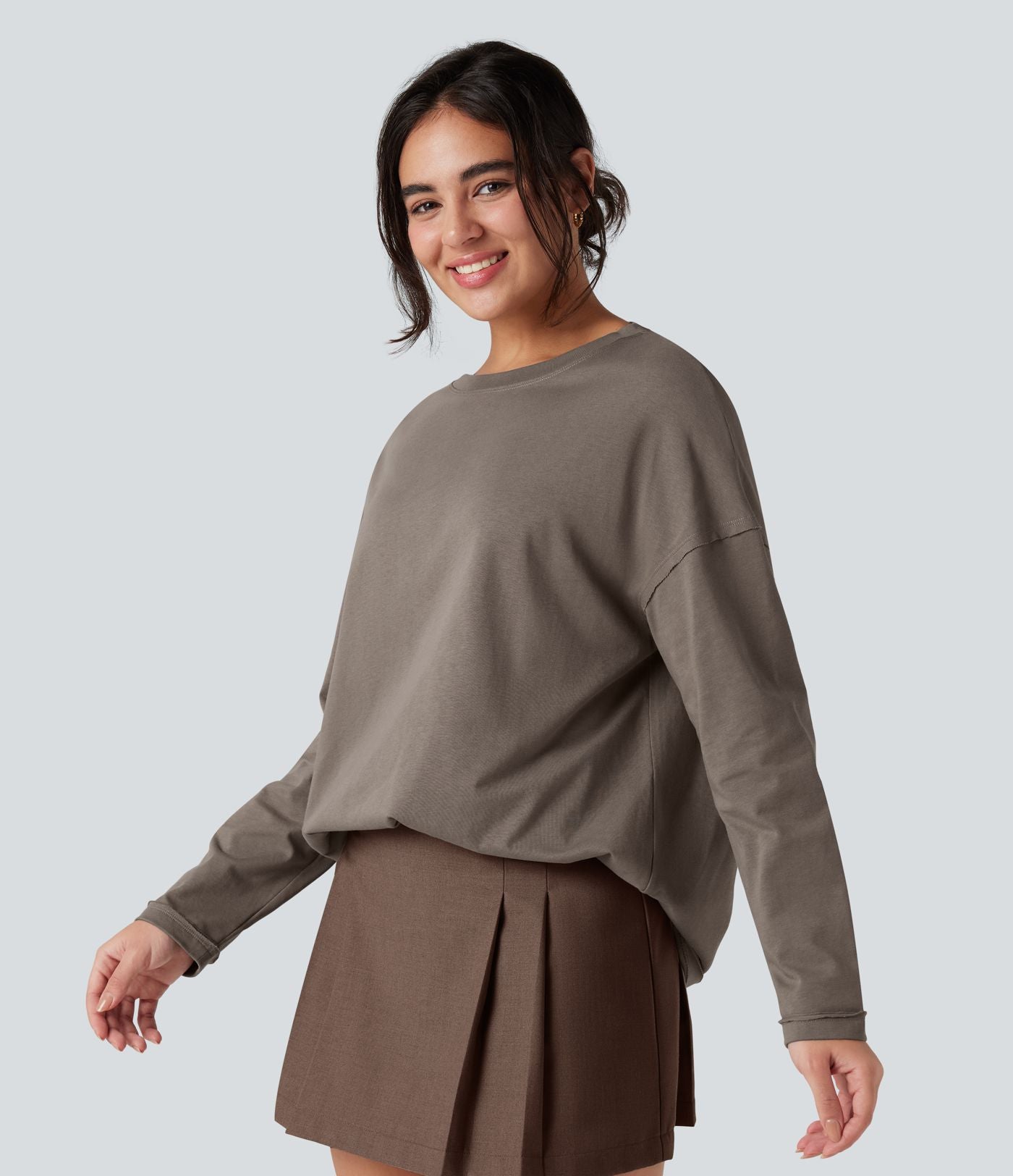 T-shirt coton oversize col rond manches longues
