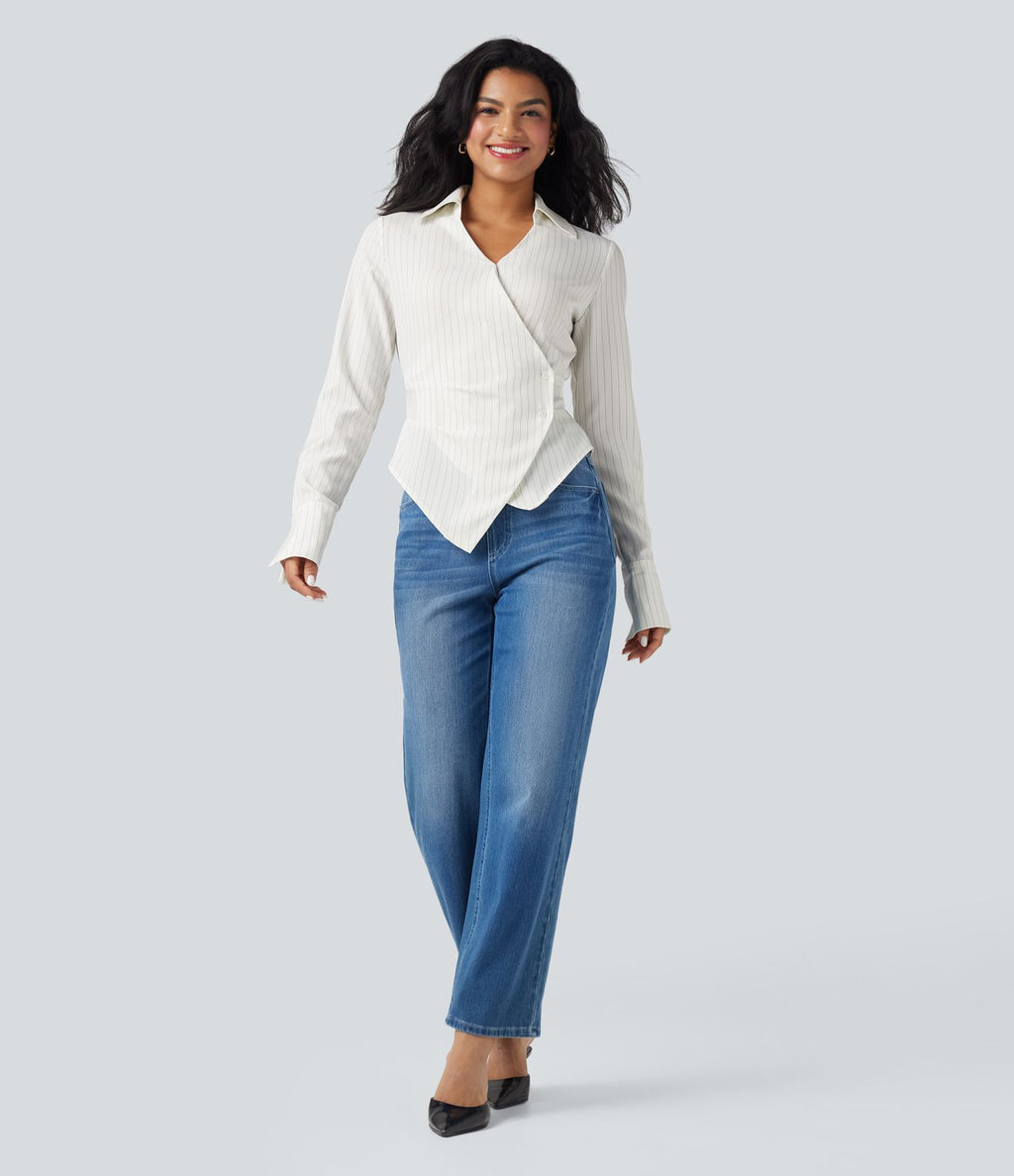 Chemise tailleur portefeuille laçage rayures manches longues