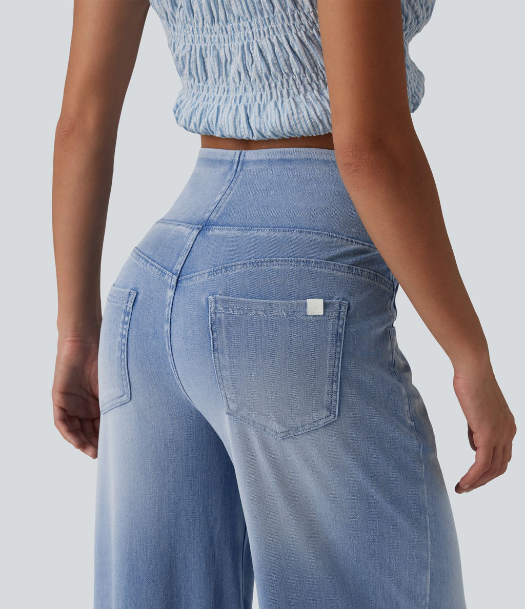 Halara Flex™ Jean large casual baggy taille mi-haute en lyocell drapé effet délavé, avec poches