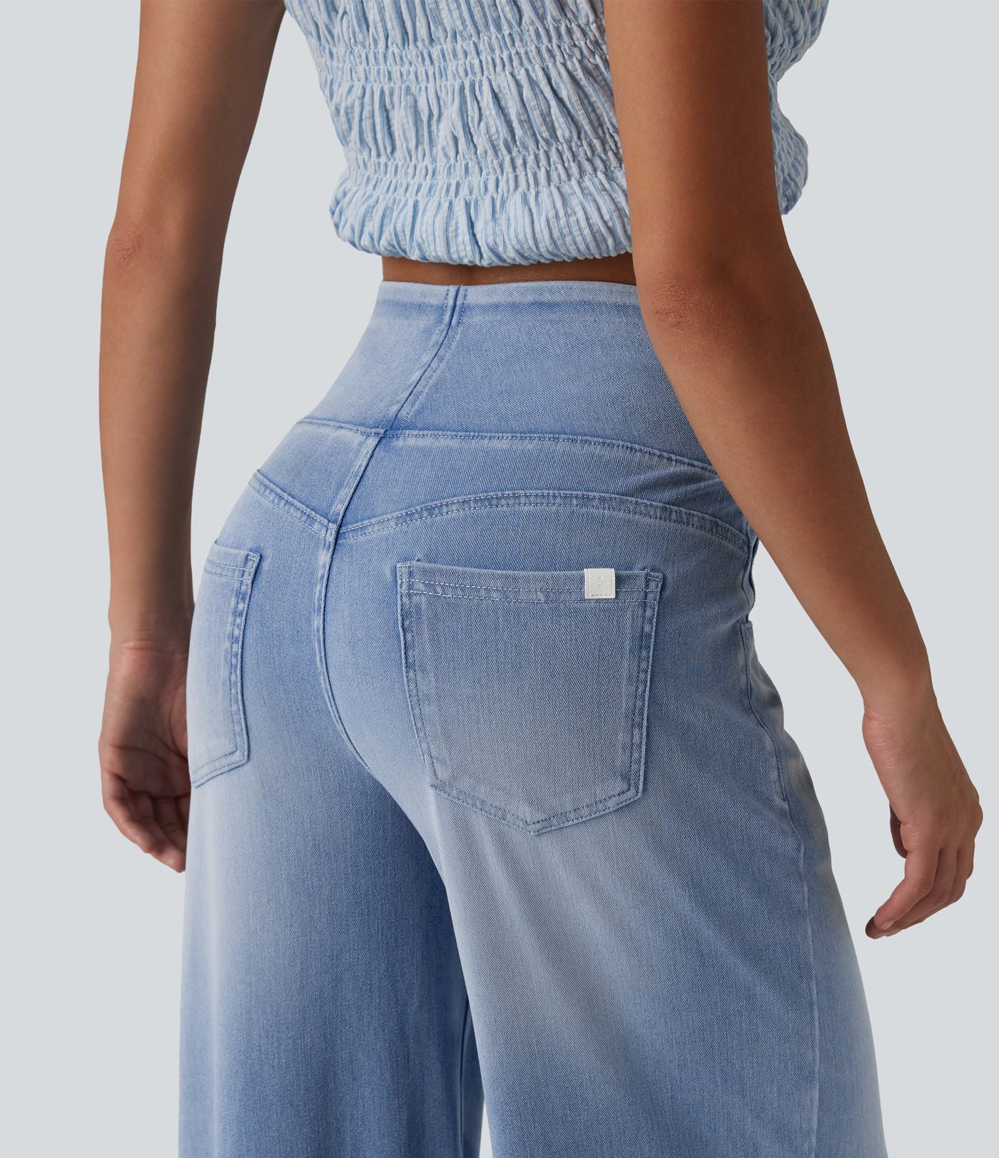 Halara Flex™ Jean large casual baggy taille mi-haute en lyocell drapé effet délavé, avec poches