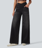 Halara Flex™ Jean large casual taille haute croisée ventre plat, avec poches