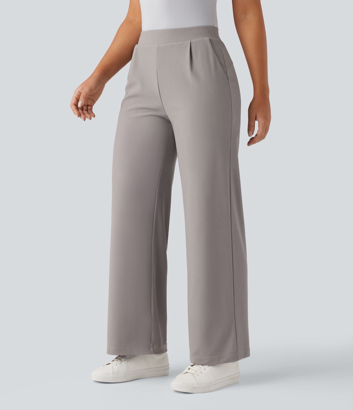 Pantalon tailleur large gainant sculptant taille haute en micro-gaufré avec poches Halara Flex™