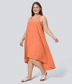 Breezeful™ Dos Nu Racerback Poche Latérale Haut Bas Fluide Midi Séchage Rapide Décontracté Robe Grande Taille