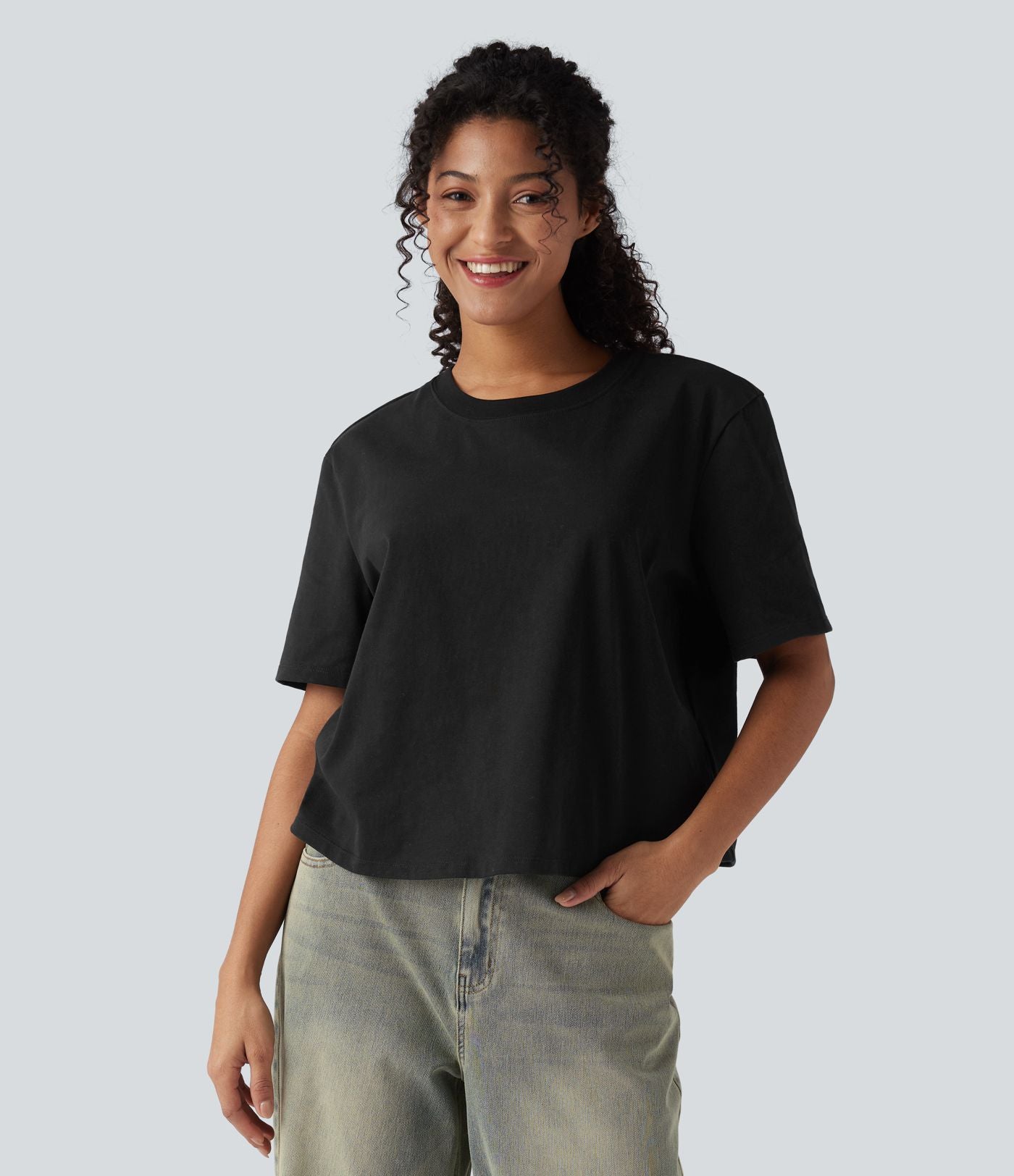 T-shirt décontracté ample en coton à manches courtes et col rond