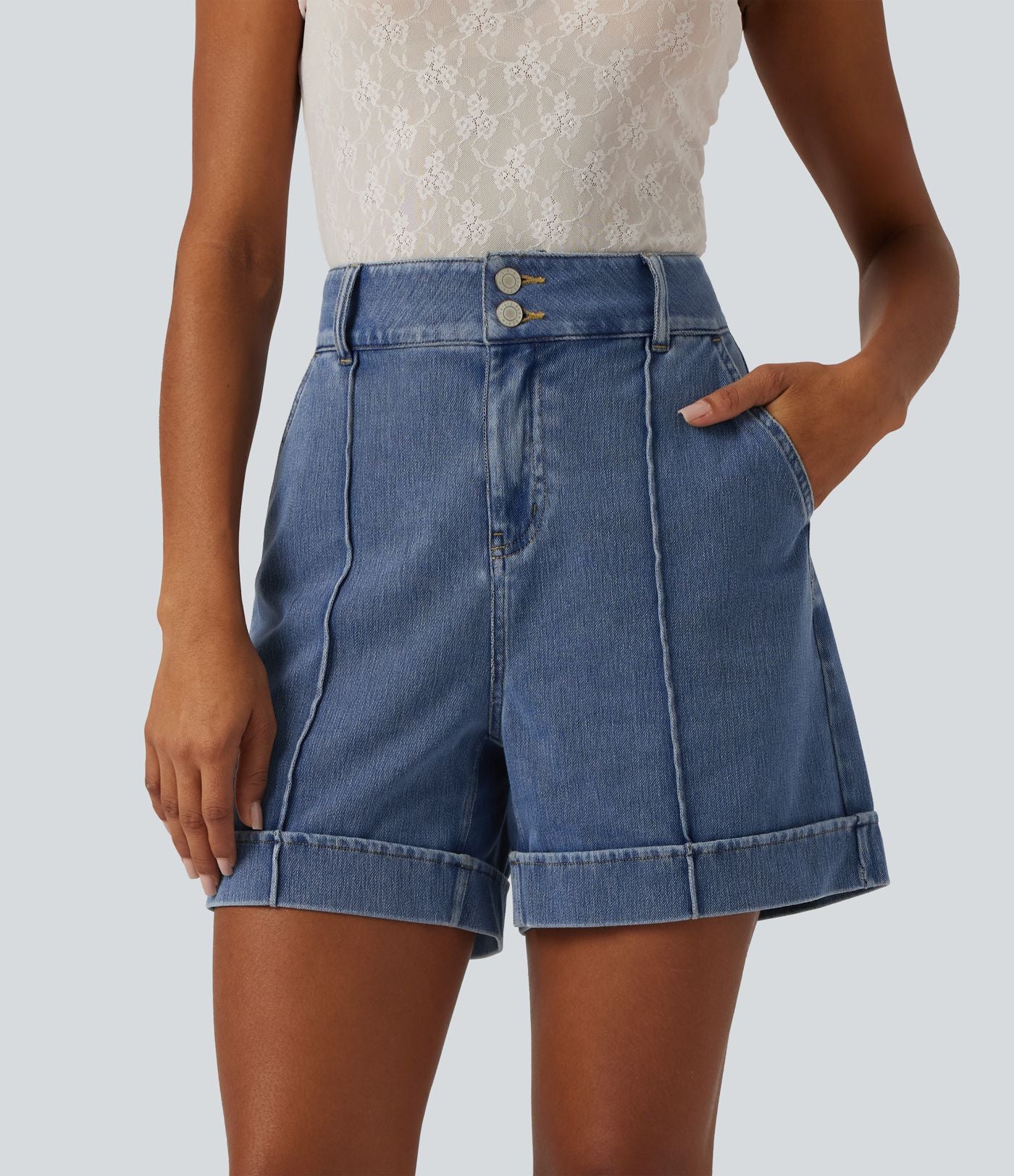 Short en jean casual taille haute Halara Flex™ 12,5 cm avec poches