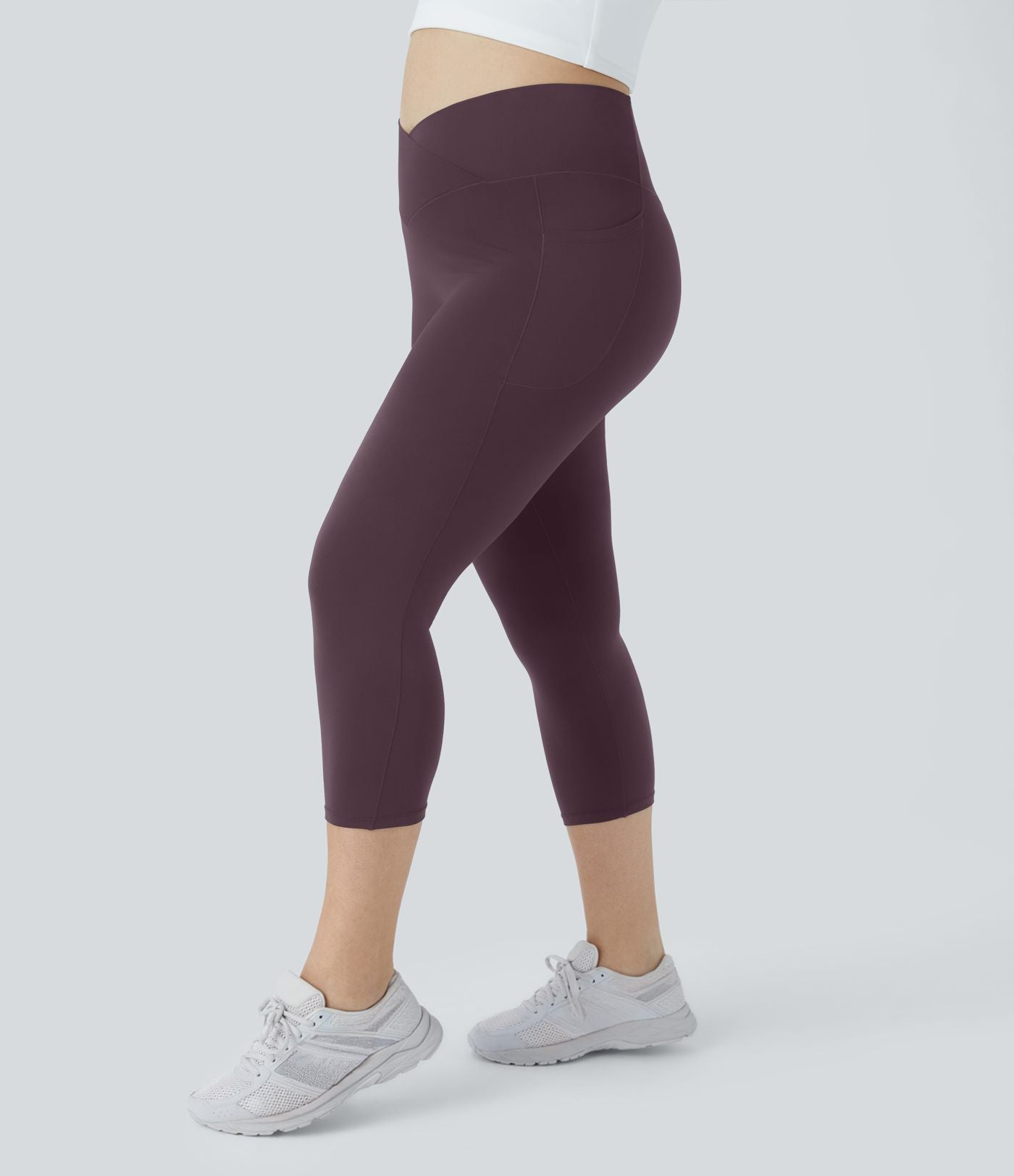 Softlyzero™ Legging Capri de Yoga Grande Taille Taille Haute avec Poche et Découpe Croisée