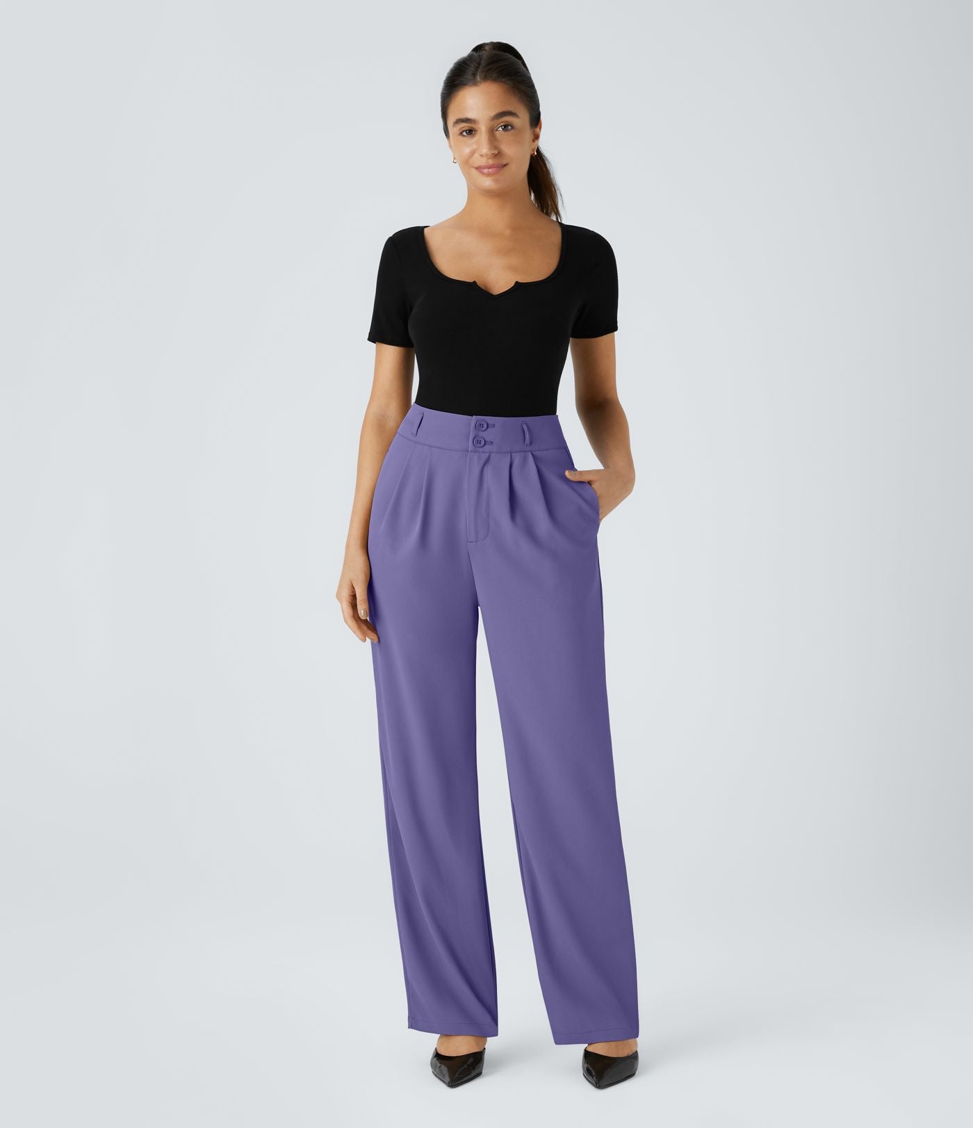 Pantalon de travail Halara Flex™ droit froncé avec poche zippée, taille haute