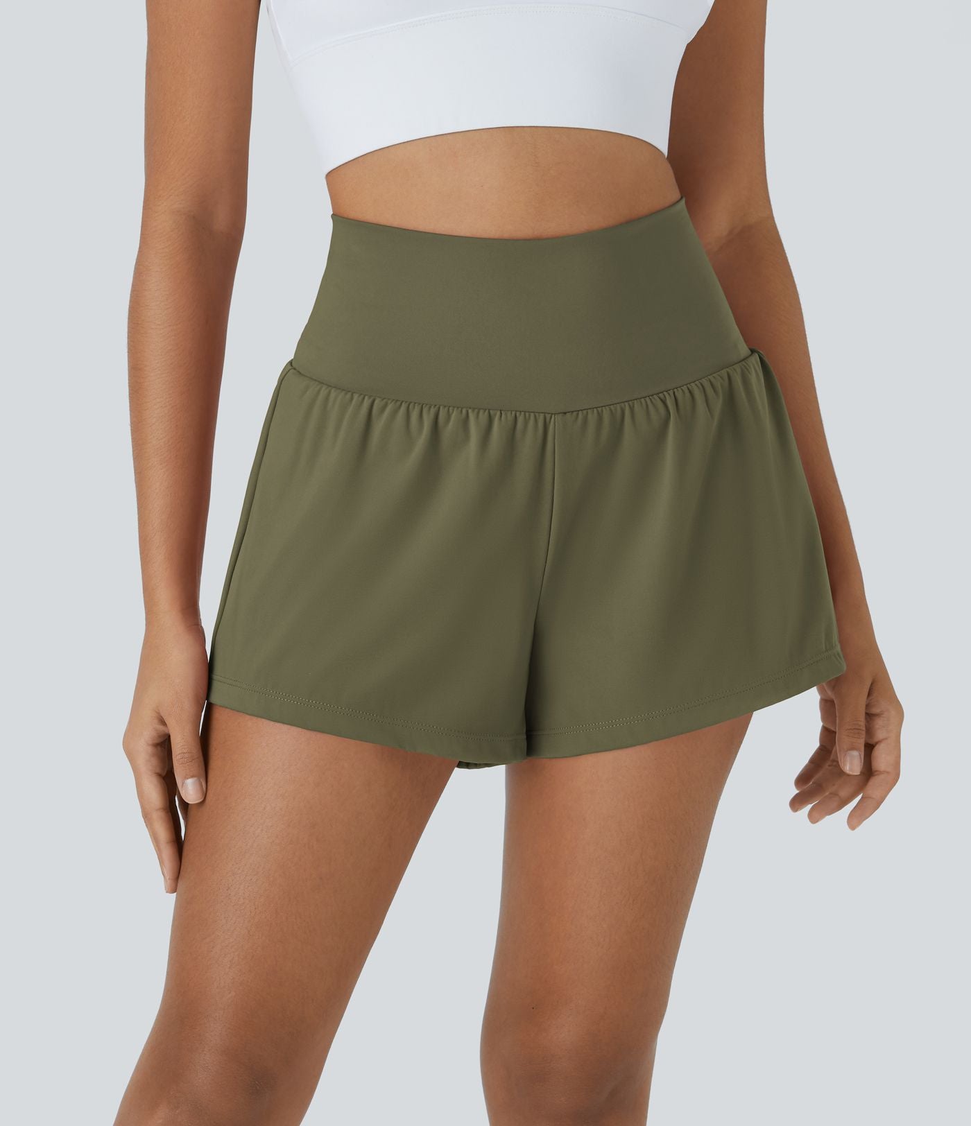 Short 7,5cm Yoga 2 en 1 Super Taille Haute Poches Arrière Poches Cachées Latérales