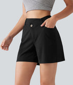Short taille haute croisé décontracté en lin stretch 12,5 cm avec poches