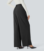 Halara Flex™ Pantalon Tailleur en tissu gaufré à taille haute, jambes larges, plis et poches latérales