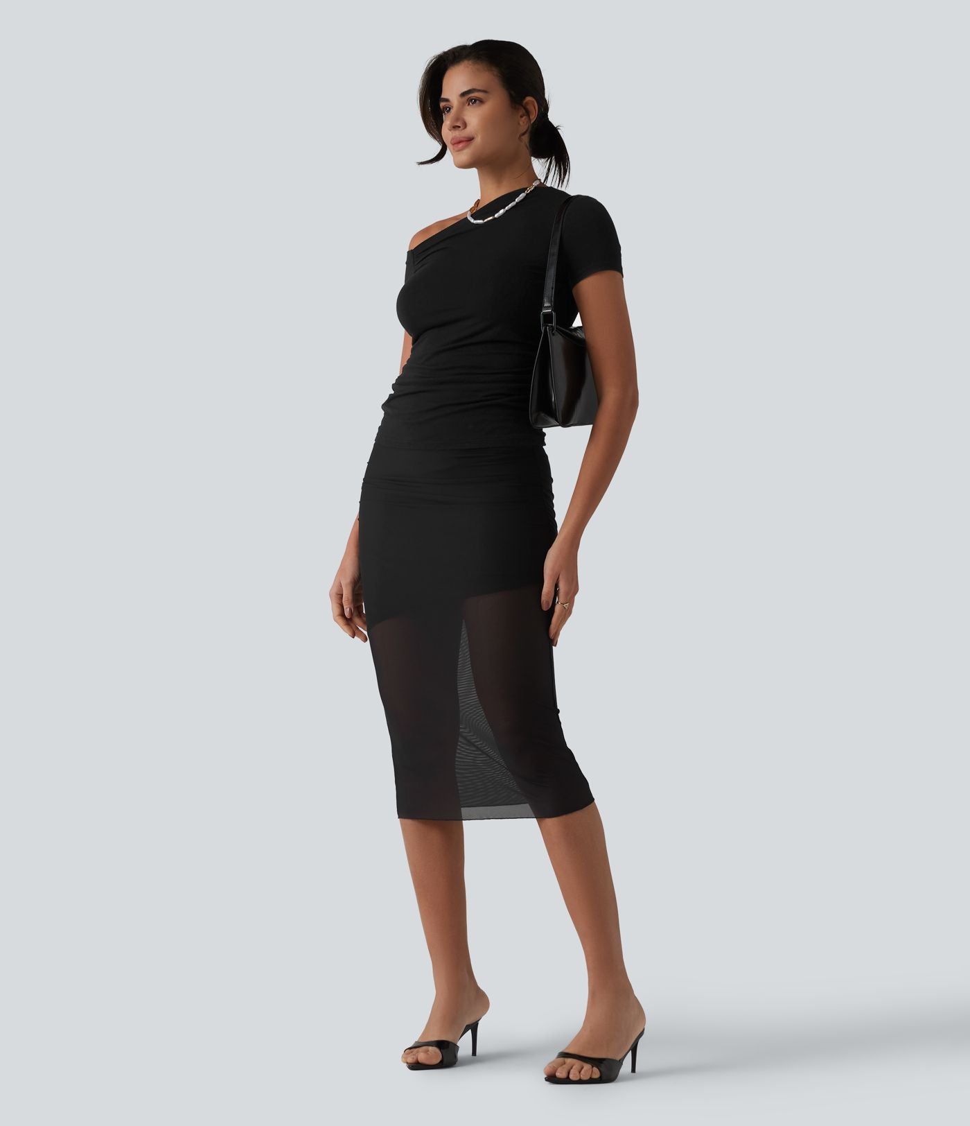 Jupe midi décontractée 2-en-1 taille haute ventre plat avec maille moulante