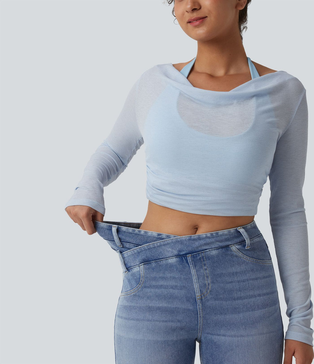 Halara Flex™ Jean 7/8 slim asymétrique taille haute croisée avec poches