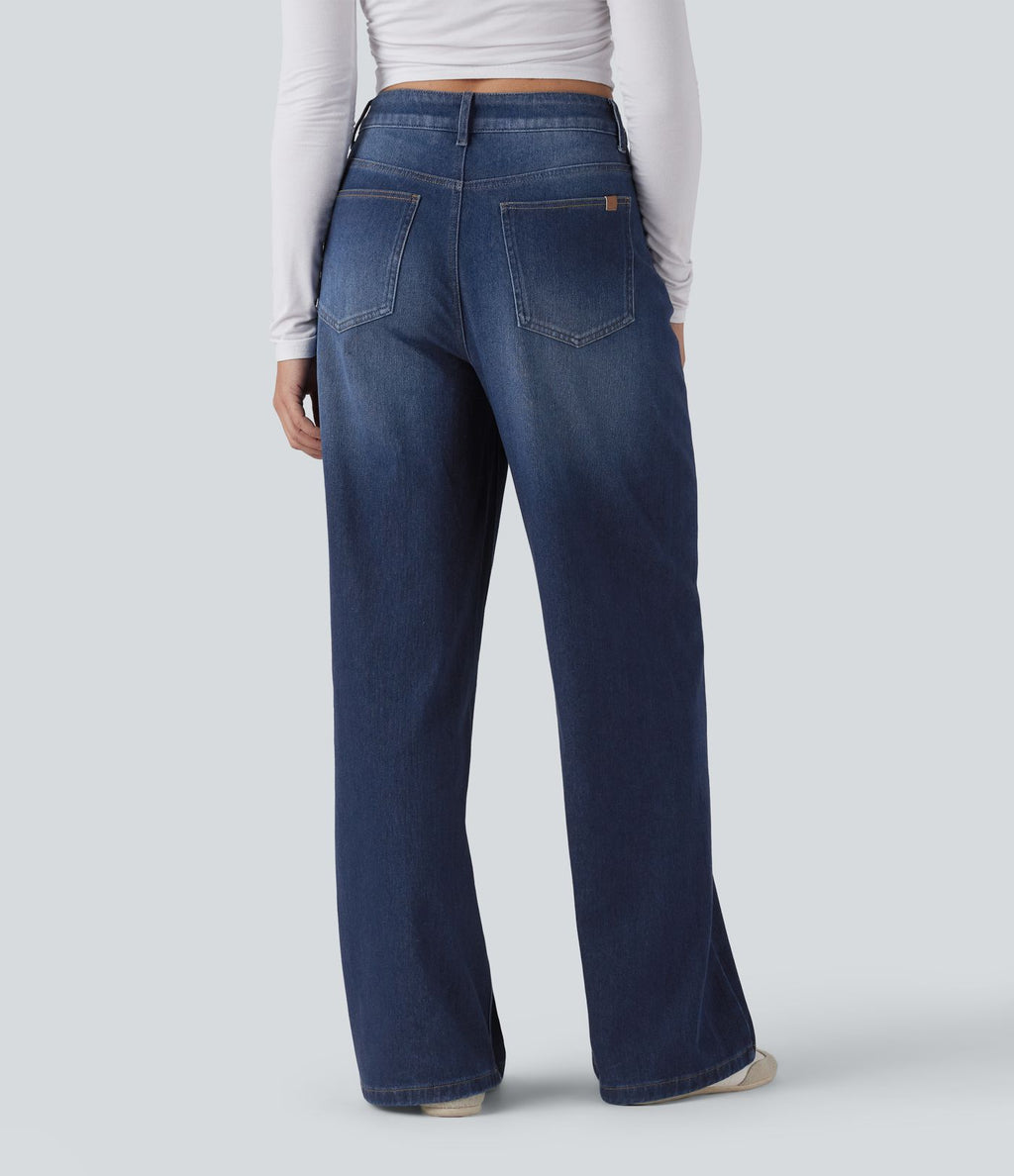 Jean baggy asymétrique Halara Flex™ taille haute effet délavé avec poches