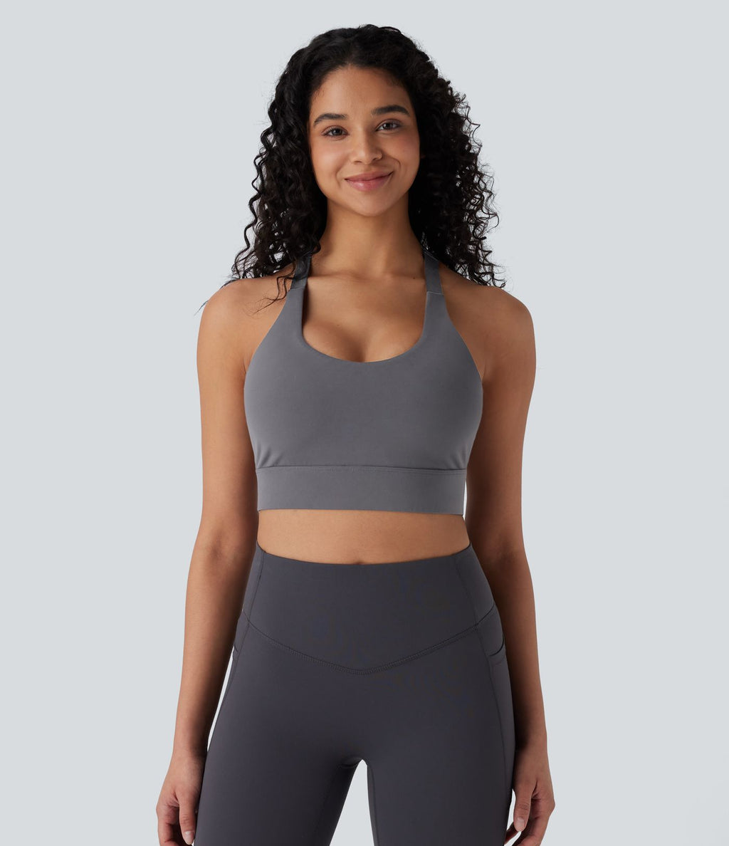 Halara UltraSculpt™ Brassière de sport yoga soutien léger col U dos nu avec crochets ajustables