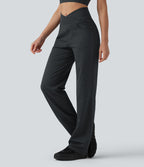 Pantalon de yoga droit taille haute croisée ventre plat à rayures avec poches