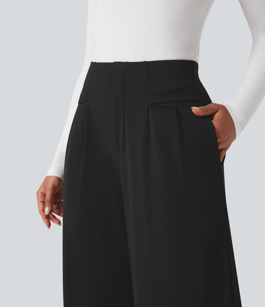 Pantalon tailleur ample taille haute en tissu gaufré avec poches Halara Flex™