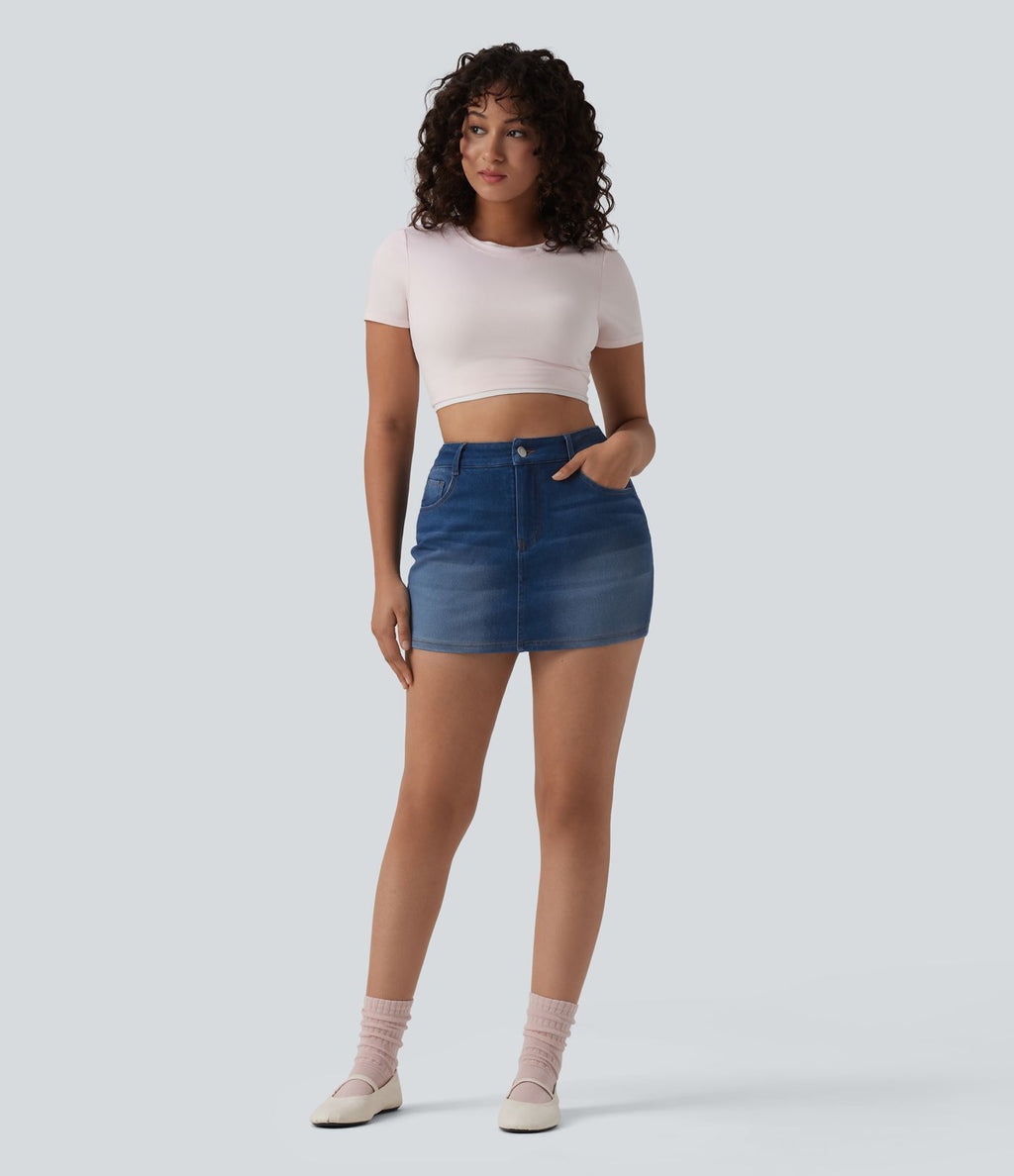 Skort Halara Flex™ jean décontracté taille haute micro avec poches