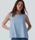 Débardeur casual col rond en vichy froissé avec poches