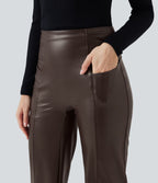 Pantalon similicuir évasé gainant taille haute stretch avec poches