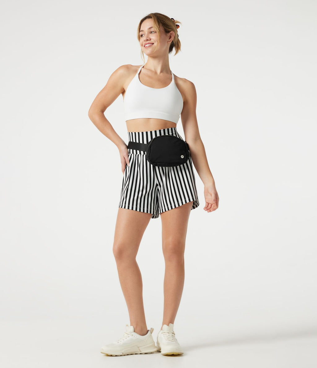 Short de yoga ample 2 en 1 à rayures taille ultra haute avec poches