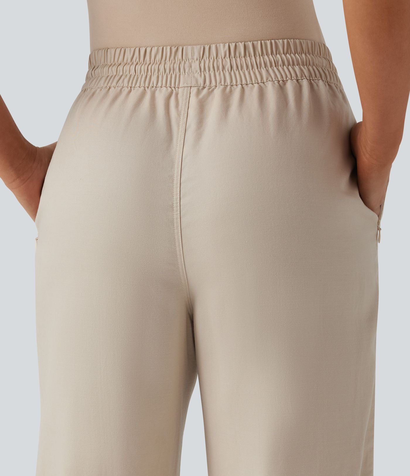 Pantalon casual fuselé en lin drapé taille haute avec cordon de serrage et poches